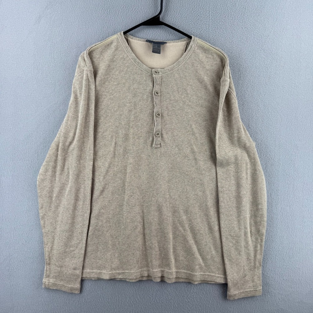 John Varvatos Henley Shirt Mens Large Cotton Waffle Knit Thermal Long Sleeve